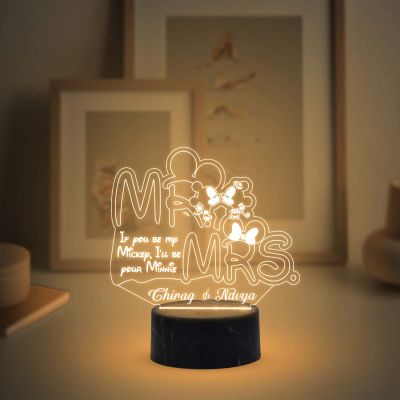 3D Illusion Mr and Mrs Led Night lamp with Warm White Color Customized with Name Gift for Husband Wife